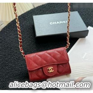 Market Sells Chanel Grained Calfskin Clutch with Chain Mini Bag 0617 Red 2024