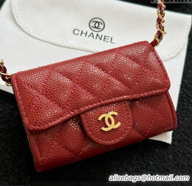 Market Sells Chanel Grained Calfskin Clutch with Chain Mini Bag 0617 Red 2024