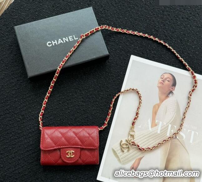 Market Sells Chanel Grained Calfskin Clutch with Chain Mini Bag 0617 Red 2024