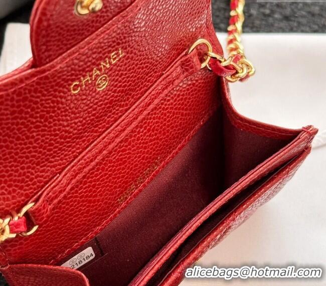 Market Sells Chanel Grained Calfskin Clutch with Chain Mini Bag 0617 Red 2024