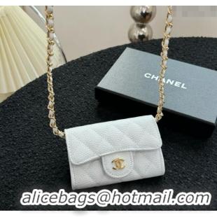 Top Quality Chanel Grained Calfskin Clutch with Chain Mini Bag 0617 White 2024