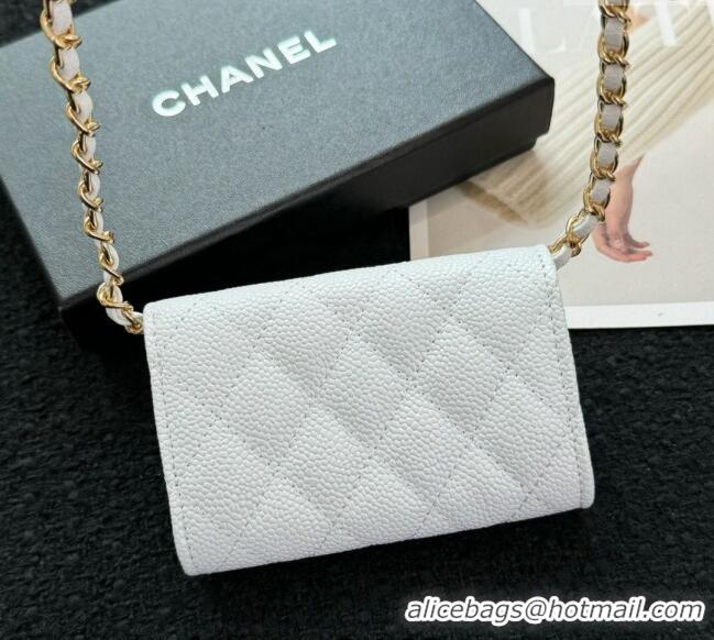 Top Quality Chanel Grained Calfskin Clutch with Chain Mini Bag 0617 White 2024