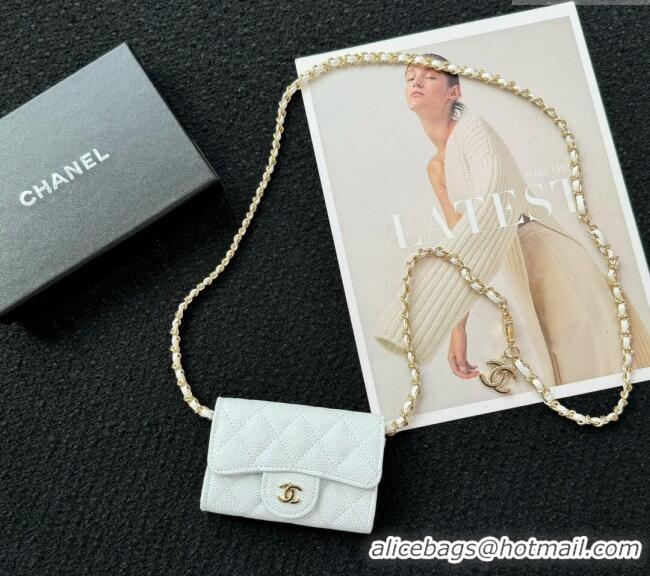 Top Quality Chanel Grained Calfskin Clutch with Chain Mini Bag 0617 White 2024