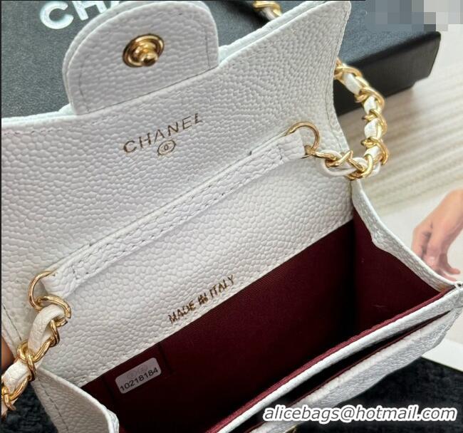 Top Quality Chanel Grained Calfskin Clutch with Chain Mini Bag 0617 White 2024