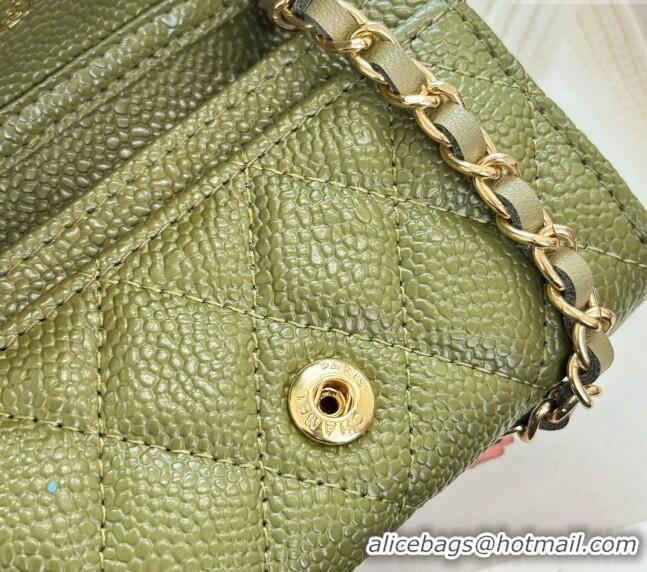 Market Sells Chanel Grained Calfskin Clutch with Chain Mini Bag 0617 Green 2024