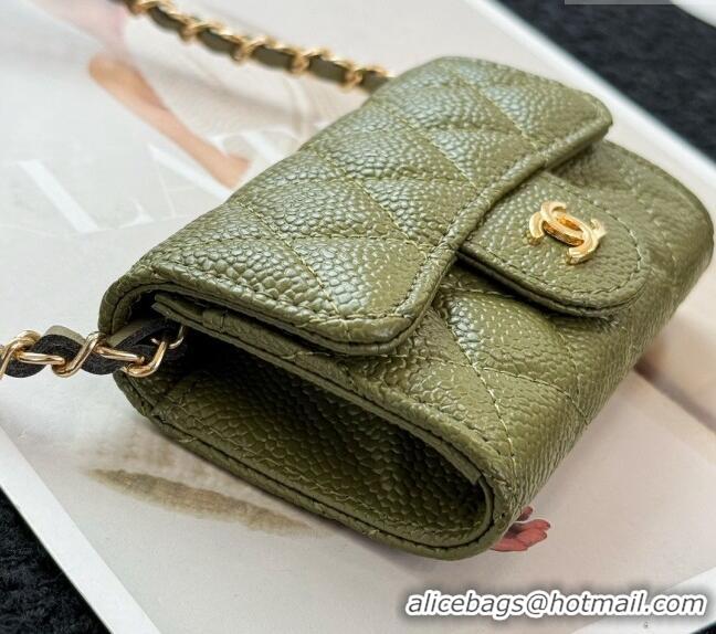 Market Sells Chanel Grained Calfskin Clutch with Chain Mini Bag 0617 Green 2024