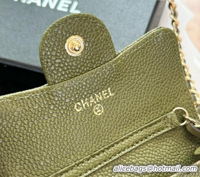 Market Sells Chanel Grained Calfskin Clutch with Chain Mini Bag 0617 Green 2024