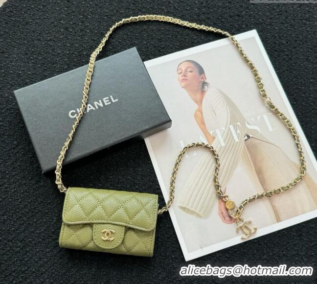 Market Sells Chanel Grained Calfskin Clutch with Chain Mini Bag 0617 Green 2024