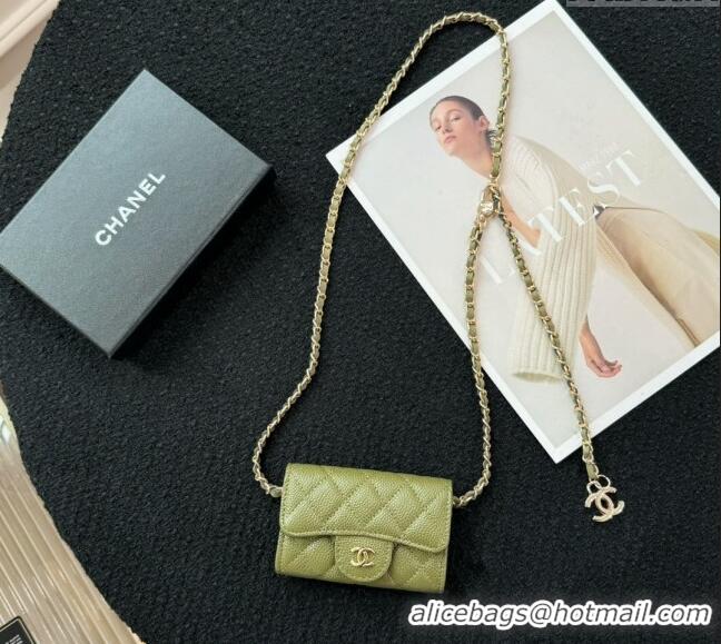 Market Sells Chanel Grained Calfskin Clutch with Chain Mini Bag 0617 Green 2024