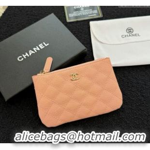 Luxurious Chanel Grained Calfskin Classic Zipped Case Pouch A0617 Light Pink 2024