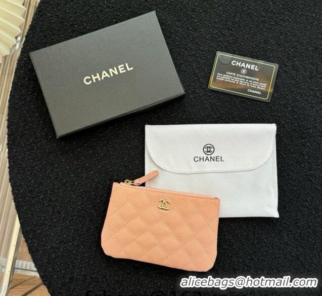 Luxurious Chanel Grained Calfskin Classic Zipped Case Pouch A0617 Light Pink 2024