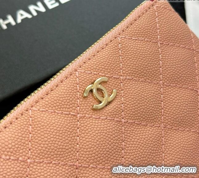 Luxurious Chanel Grained Calfskin Classic Zipped Case Pouch A0617 Light Pink 2024