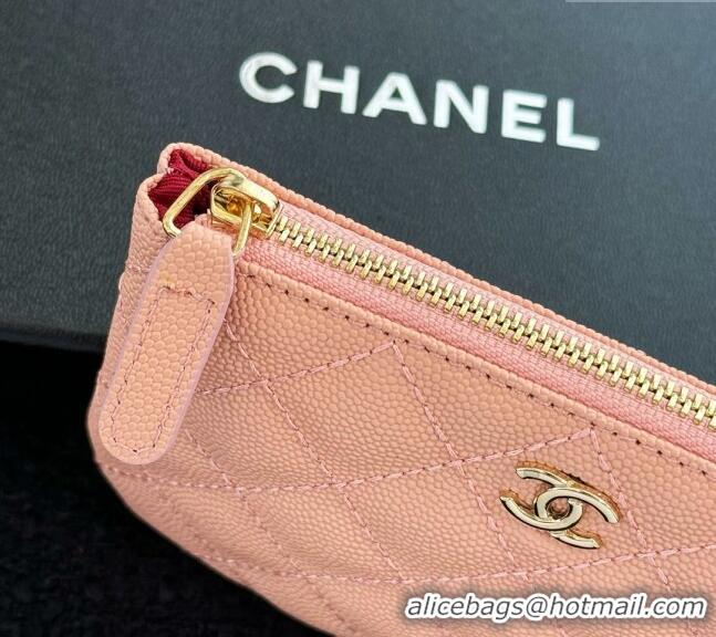 Luxurious Chanel Grained Calfskin Classic Zipped Case Pouch A0617 Light Pink 2024