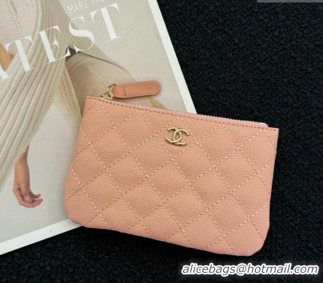 Luxurious Chanel Grained Calfskin Classic Zipped Case Pouch A0617 Light Pink 2024