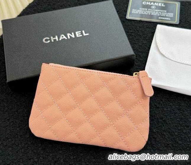 Luxurious Chanel Grained Calfskin Classic Zipped Case Pouch A0617 Light Pink 2024