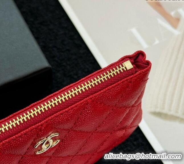 Inexpensive Chanel Grained Calfskin Classic Zipped Case Pouch A0617 Red 2024