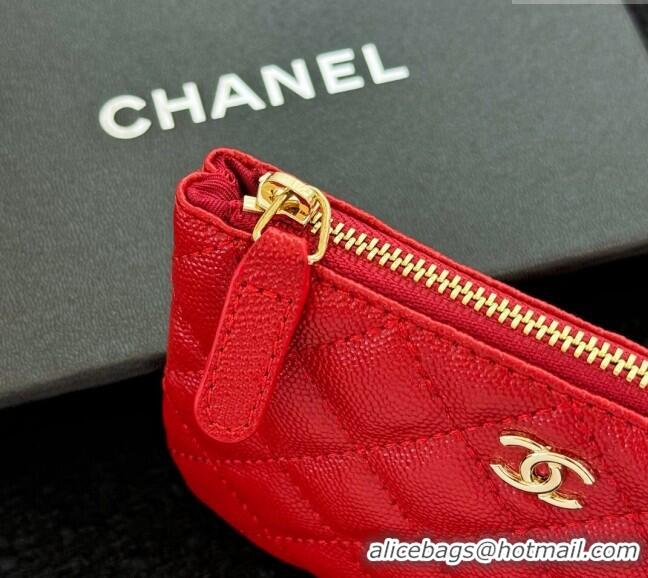 Inexpensive Chanel Grained Calfskin Classic Zipped Case Pouch A0617 Red 2024