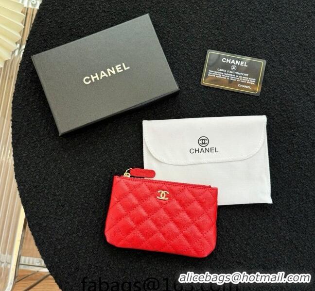 Inexpensive Chanel Grained Calfskin Classic Zipped Case Pouch A0617 Red 2024