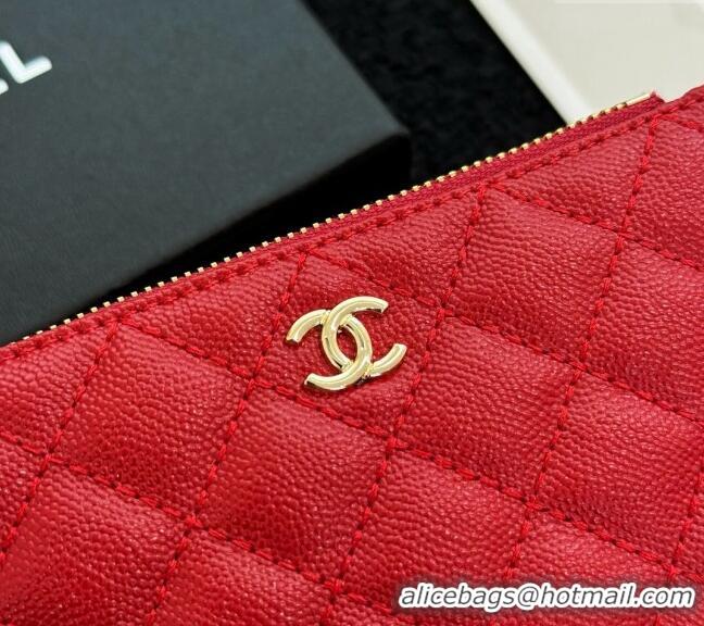 Inexpensive Chanel Grained Calfskin Classic Zipped Case Pouch A0617 Red 2024