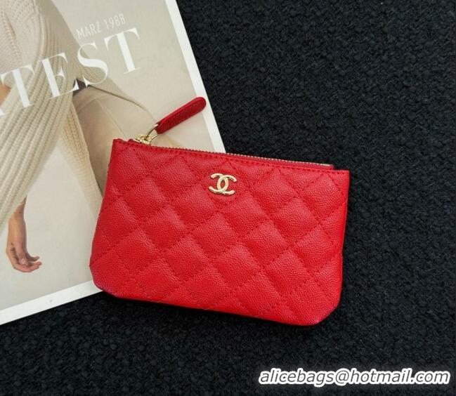 Inexpensive Chanel Grained Calfskin Classic Zipped Case Pouch A0617 Red 2024