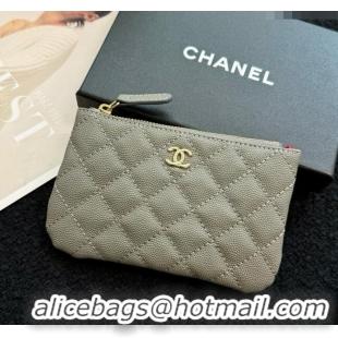 Luxury Classic Chanel Grained Calfskin Classic Zipped Case Pouch A0617 Grey 2024