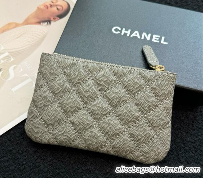 Luxury Classic Chanel Grained Calfskin Classic Zipped Case Pouch A0617 Grey 2024