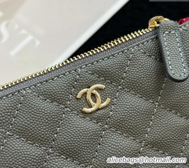 Luxury Classic Chanel Grained Calfskin Classic Zipped Case Pouch A0617 Grey 2024