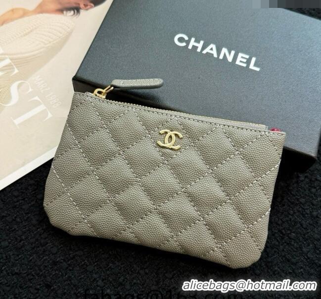 Luxury Classic Chanel Grained Calfskin Classic Zipped Case Pouch A0617 Grey 2024