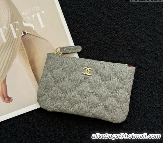 Luxury Classic Chanel Grained Calfskin Classic Zipped Case Pouch A0617 Grey 2024