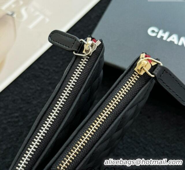 Low Price Chanel Lambskin Classic Zipped Case Pouch A0617 Black/Gold 2024