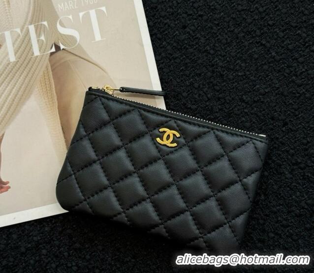 Low Price Chanel Lambskin Classic Zipped Case Pouch A0617 Black/Gold 2024