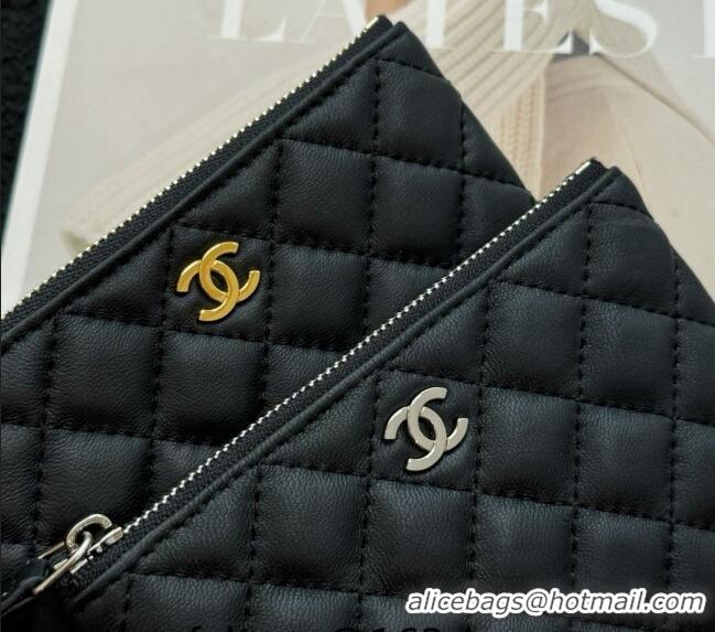 Low Price Chanel Lambskin Classic Zipped Case Pouch A0617 Black/Gold 2024