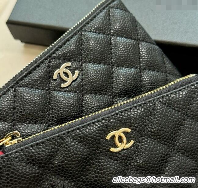 Fashion Discount Chanel Grained Calfskin Classic Zipped Case Pouch A0617 Black/Gold 2024