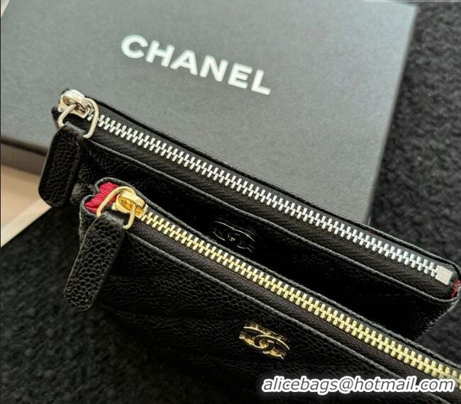 Fashion Discount Chanel Grained Calfskin Classic Zipped Case Pouch A0617 Black/Gold 2024