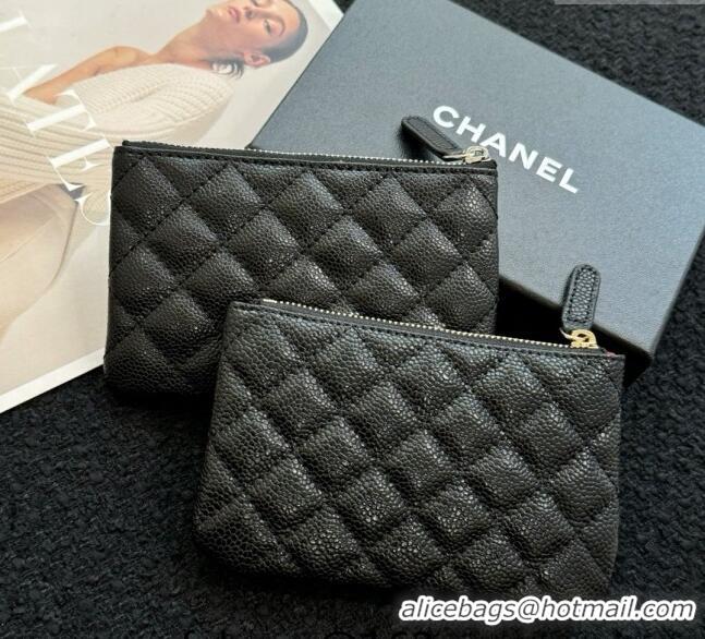 Fashion Discount Chanel Grained Calfskin Classic Zipped Case Pouch A0617 Black/Gold 2024