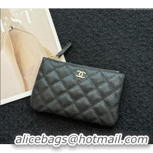 Buy Cheapest Chanel Grained Calfskin Classic Zipped Case Pouch A0617 Black/Silver 2024