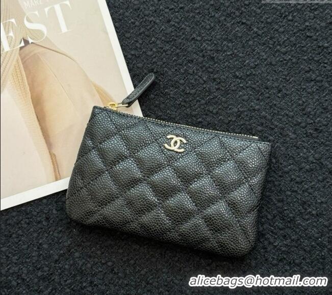 Buy Cheapest Chanel Grained Calfskin Classic Zipped Case Pouch A0617 Black/Silver 2024