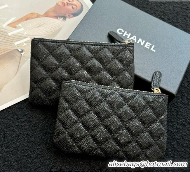 Buy Cheapest Chanel Grained Calfskin Classic Zipped Case Pouch A0617 Black/Silver 2024