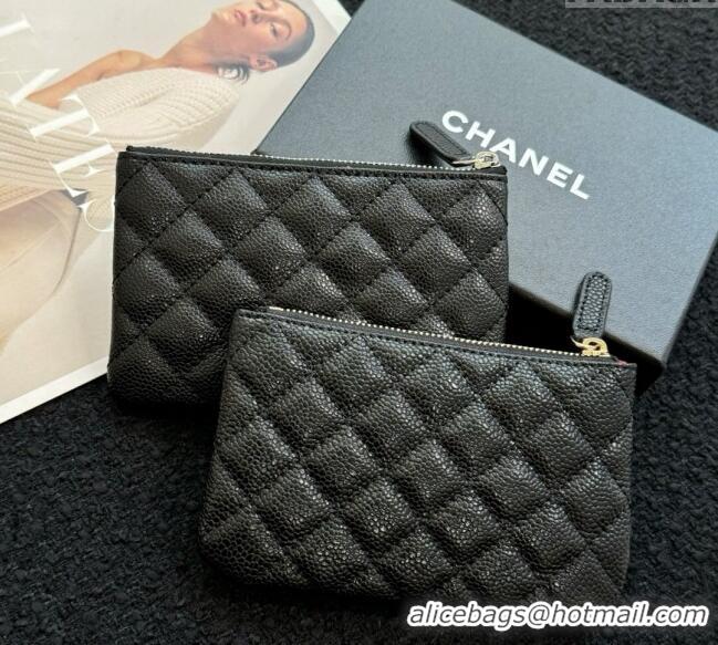 Buy Cheapest Chanel Grained Calfskin Classic Zipped Case Pouch A0617 Black/Silver 2024