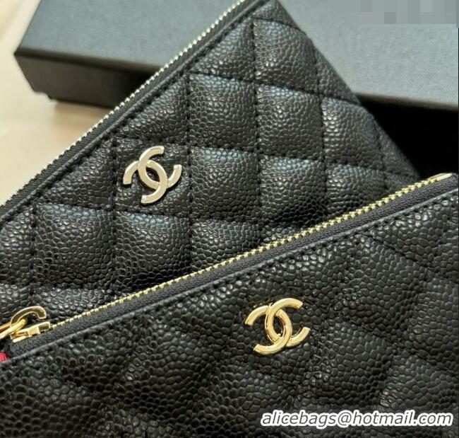 Buy Cheapest Chanel Grained Calfskin Classic Zipped Case Pouch A0617 Black/Silver 2024