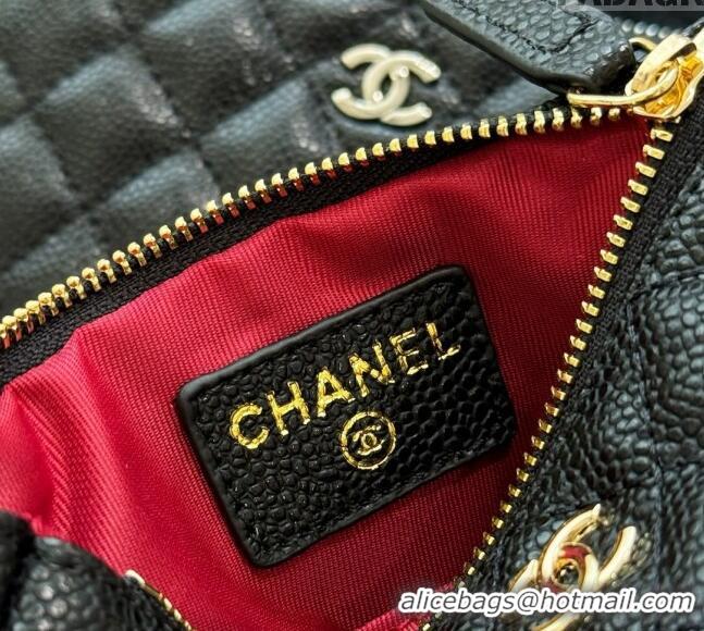 Buy Cheapest Chanel Grained Calfskin Classic Zipped Case Pouch A0617 Black/Silver 2024