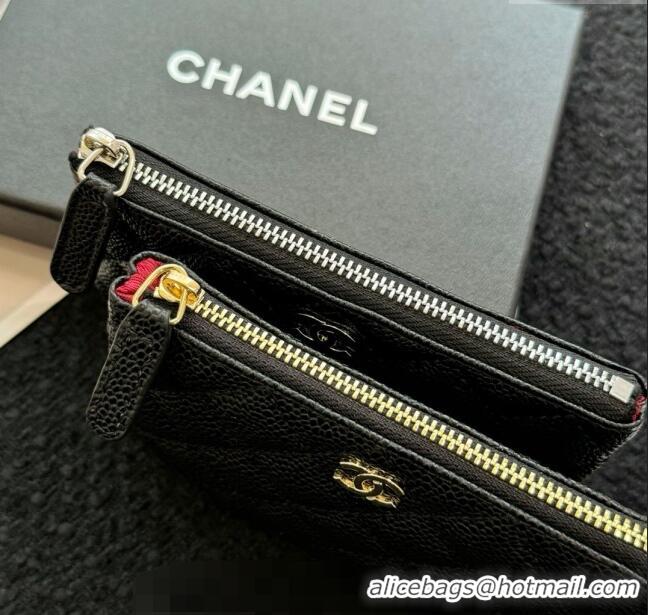 Buy Cheapest Chanel Grained Calfskin Classic Zipped Case Pouch A0617 Black/Silver 2024