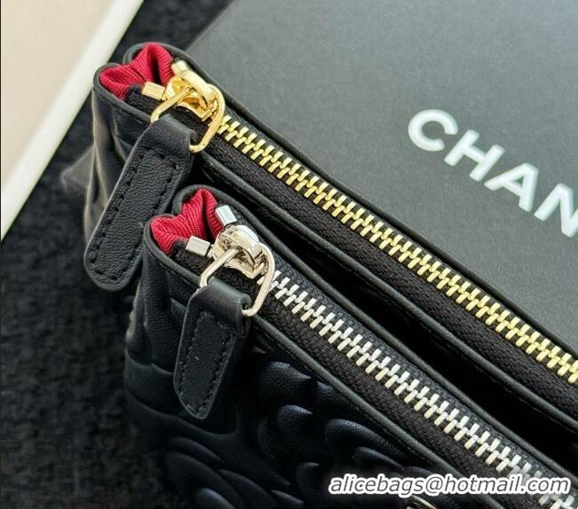 Latest Style Chanel Camellia Calfskin Classic Zipped Case Pouch AS0617 Black/Gold 2024