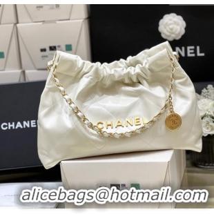 Famous Brand Chanel Shiny Calfskin 22 East West Shopping Bag AS4486 White/Gold 2024 Top Quality