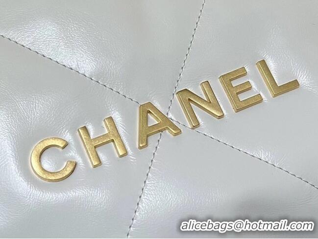 Famous Brand Chanel Shiny Calfskin 22 East West Shopping Bag AS4486 White/Gold 2024 Top Quality