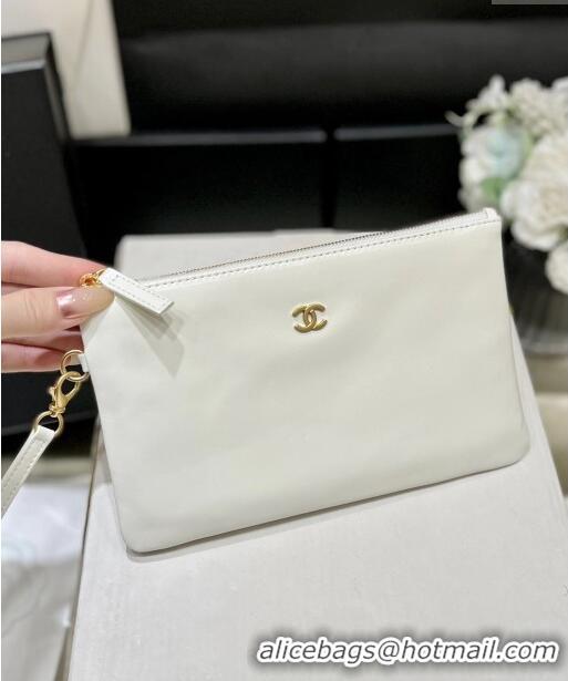 Famous Brand Chanel Shiny Calfskin 22 East West Shopping Bag AS4486 White/Gold 2024 Top Quality