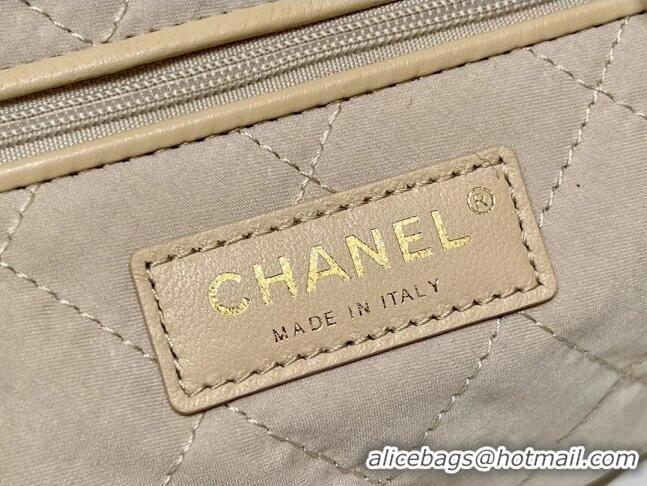 Famous Brand Chanel Shiny Calfskin 22 East West Shopping Bag AS4486 White/Gold 2024 Top Quality