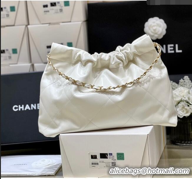 Famous Brand Chanel Shiny Calfskin 22 East West Shopping Bag AS4486 White/Gold 2024 Top Quality