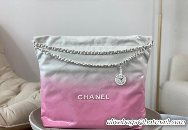 Super Quality Chanel 22 Patent Gradient Calfskin & Lacquered Metal Shopping Bag AS3261 Pink/White 2024