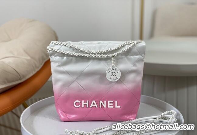 Grade Design Chanel 22 Patent Gradient Calfskin & Lacquered Metal Mini Shopping Bag AS3980 White/Pink 2024